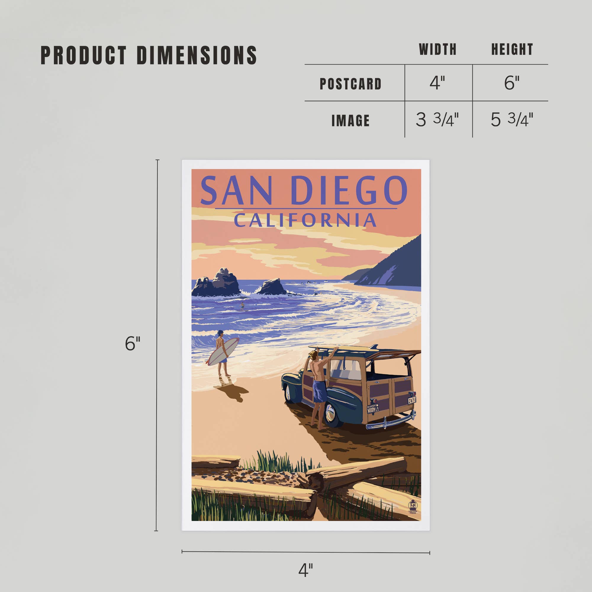 PREMIUM POSTCARDS San Diego, California, Woody on Beach 2