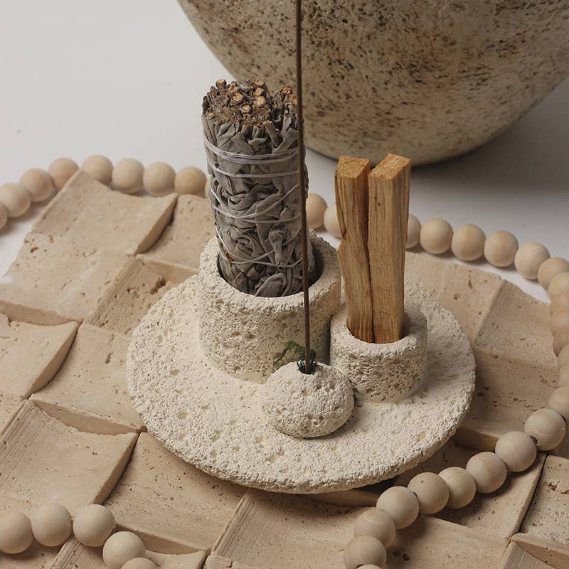 Handmade 4-in-1 Candle Holder Sage Incense Palo Santo Burner