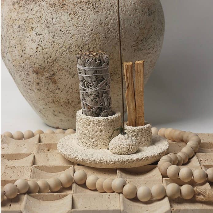 Handmade 4-in-1 Candle Holder Sage Incense Palo Santo Burner