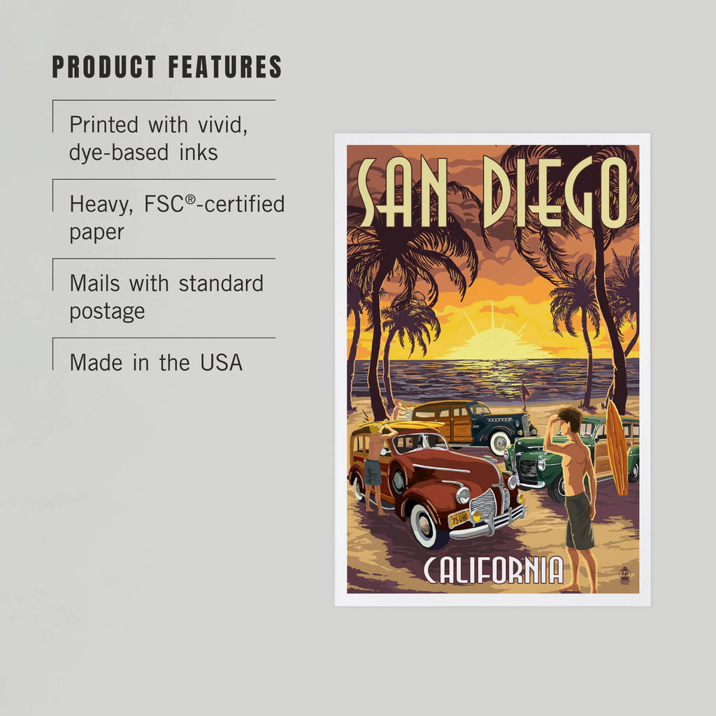 PREMIUM POSTCARDS San Diego, California, Woodies Beach